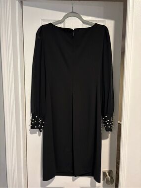 Karl Lagerfeld Black Long-Sleeve Dress with Pearl-Cuff Detail